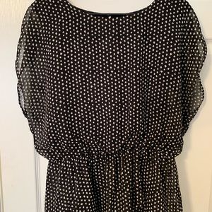 Bobeau Cinched waist Polk a dot blouse.